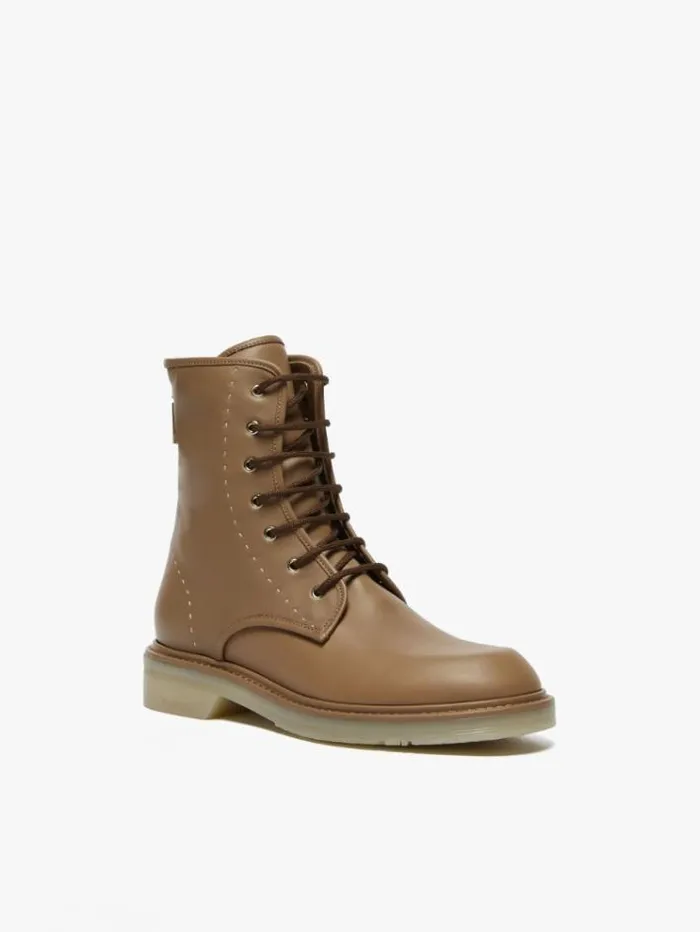 Woman Leather Ankle Boots Hazelnut Brown Maxmara Ankle Boots And Boots