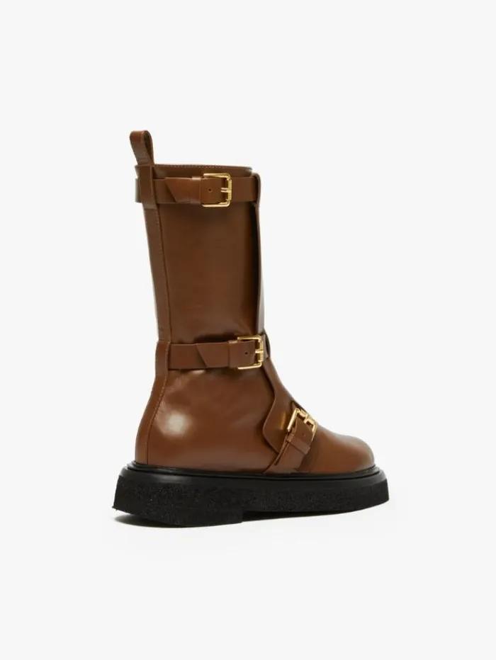 Woman Leather Biker Boots With Straps Tobacco Maxmara Ankle Boots And Boots Woman Leather Biker Boots With Straps Tobacco Maxmara Ankle Boots And Boots