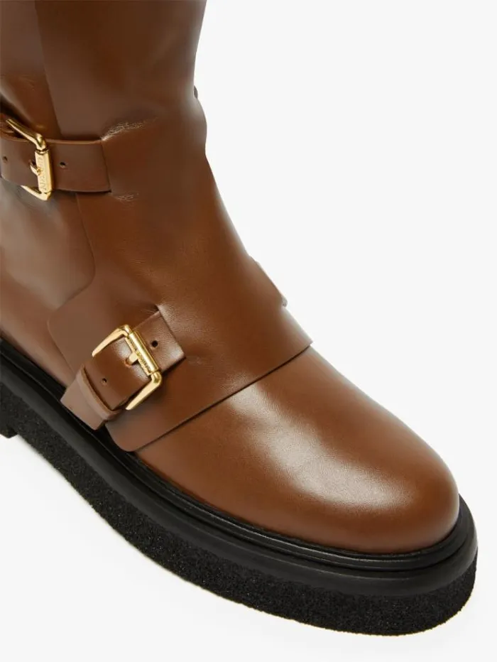 Woman Leather Biker Boots With Straps Tobacco Maxmara Ankle Boots And Boots Woman Leather Biker Boots With Straps Tobacco Maxmara Ankle Boots And Boots