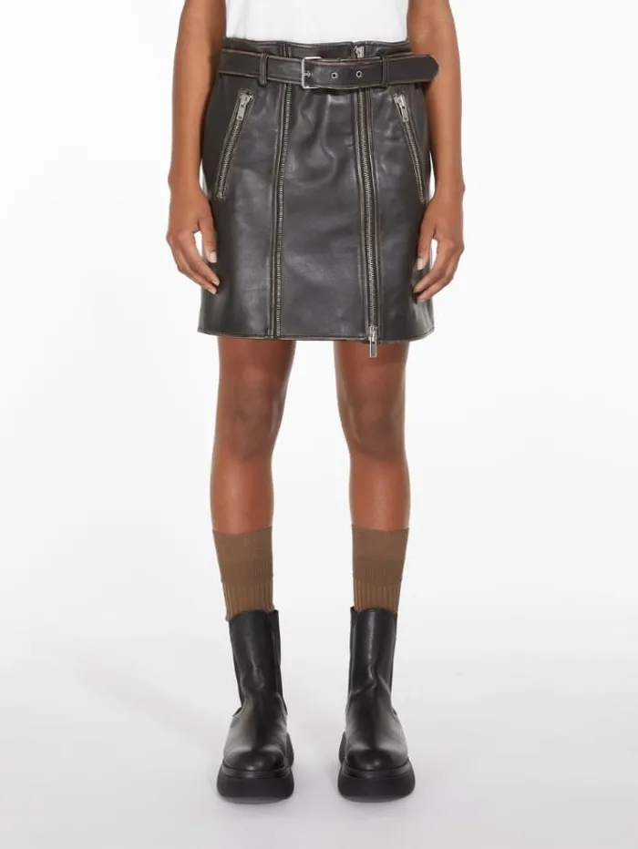Woman Leather Mini Skirt Black Maxmara Skirts