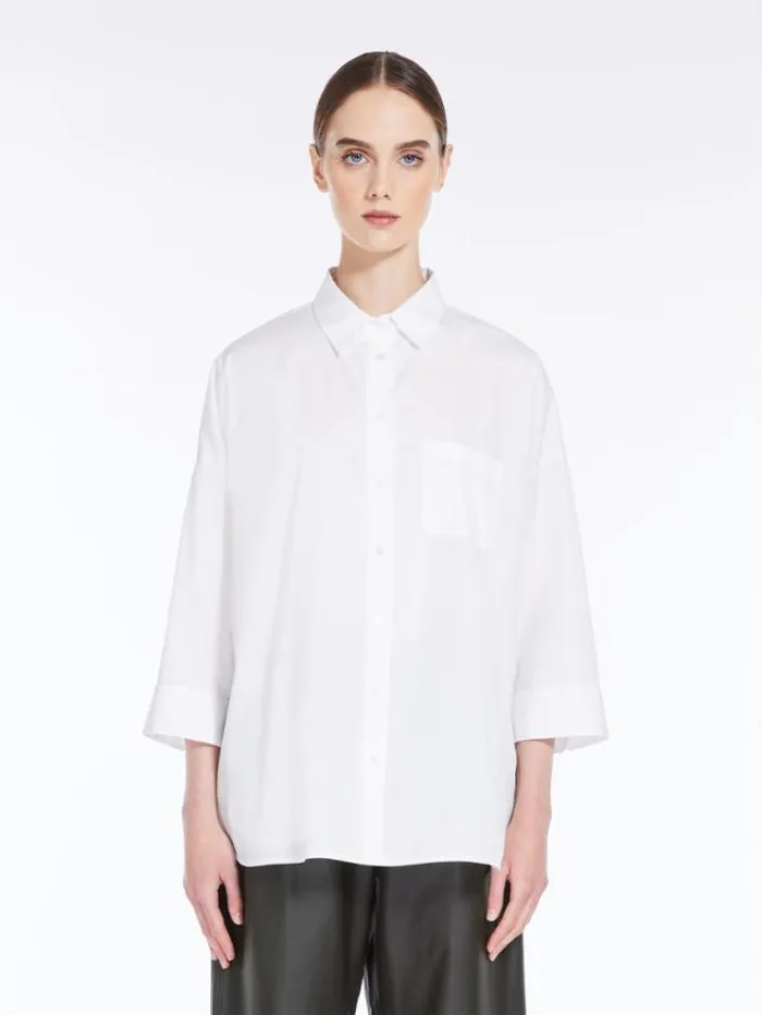 Woman Loose Shirt In Striped Poplin Optical White Maxmara Shirts And Tops