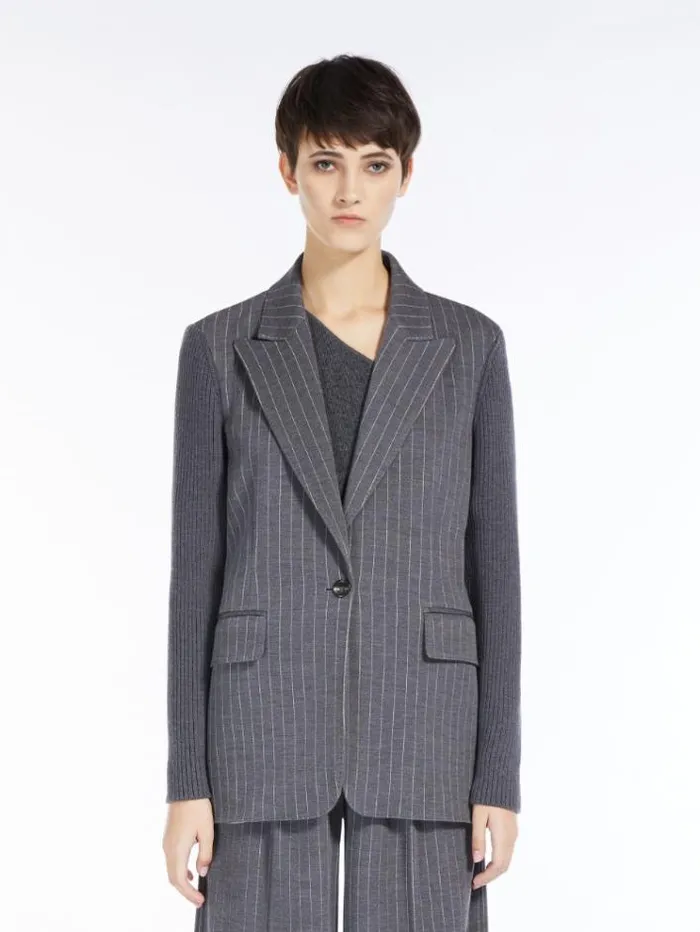 Woman Pinstripe Wool Blazer Medium Grey Maxmara Suit