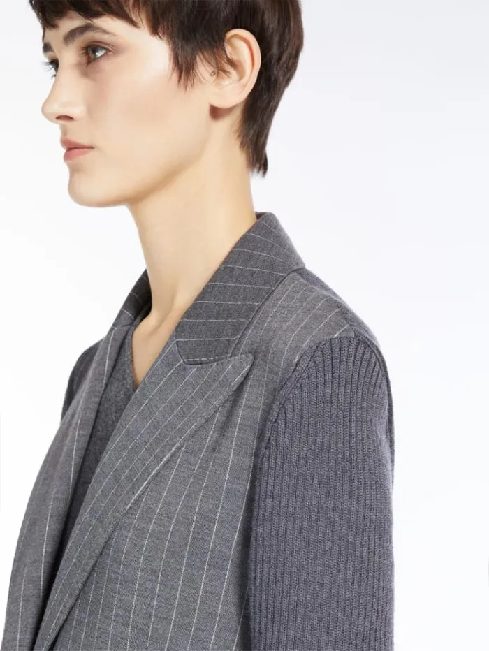 Woman Pinstripe Wool Blazer Medium Grey Maxmara Suit Woman Pinstripe Wool Blazer Medium Grey Maxmara Suit