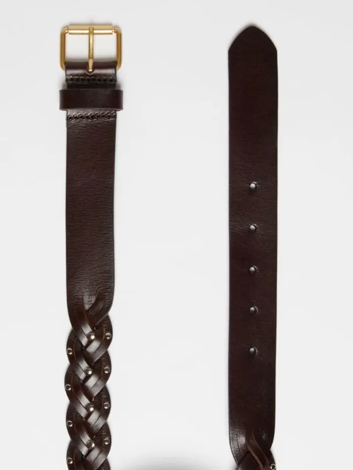 Woman Plaited Leather Belt Dark Brown Maxmara Belts
