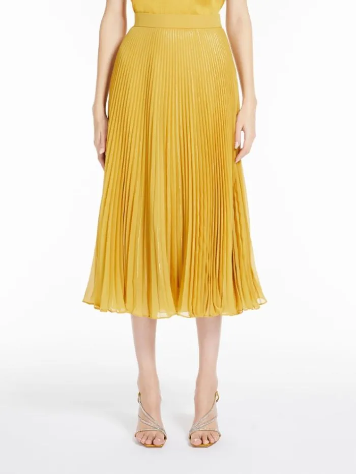 Woman Pleated Georgette Skirt Ochre Maxmara Skirts