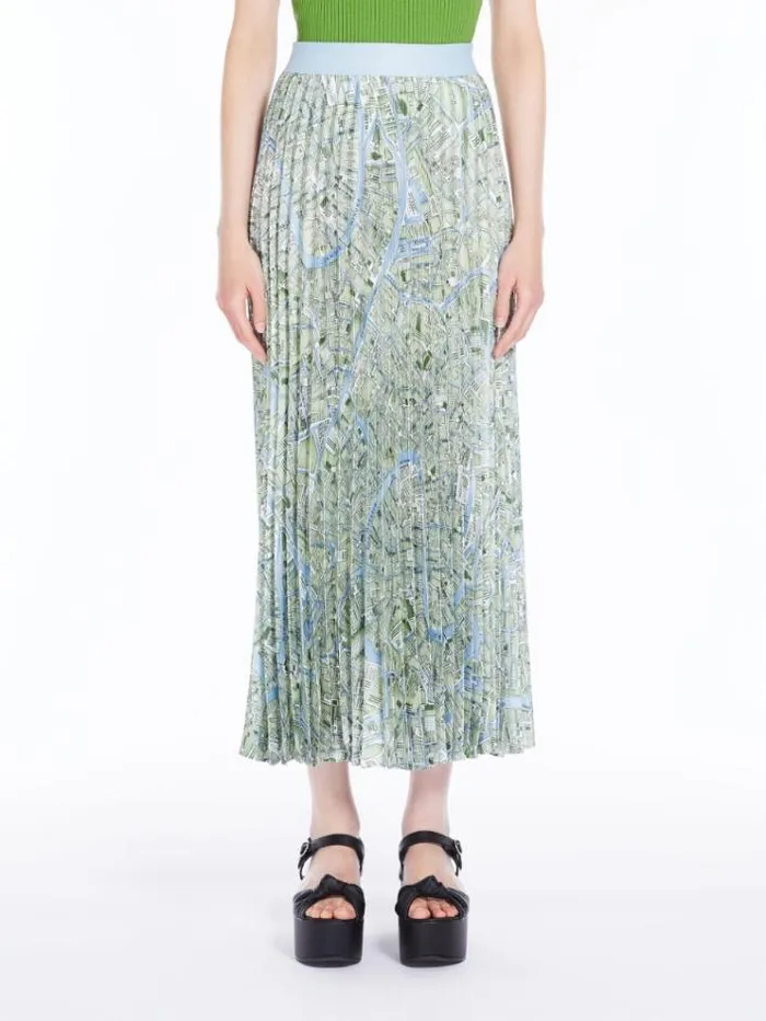 Woman Pleated Skirt In Printed Twill Green Maxmara Skirts