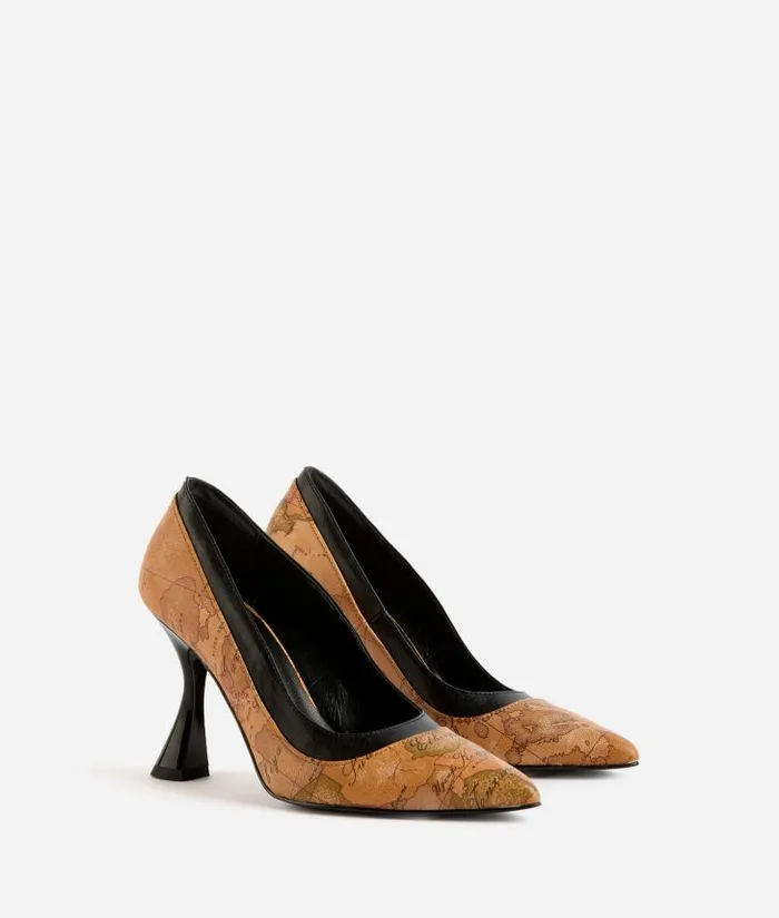 Woman Pumps Alviero Martini Napa Leather Court Shoes With Spool Heel Geo Classic