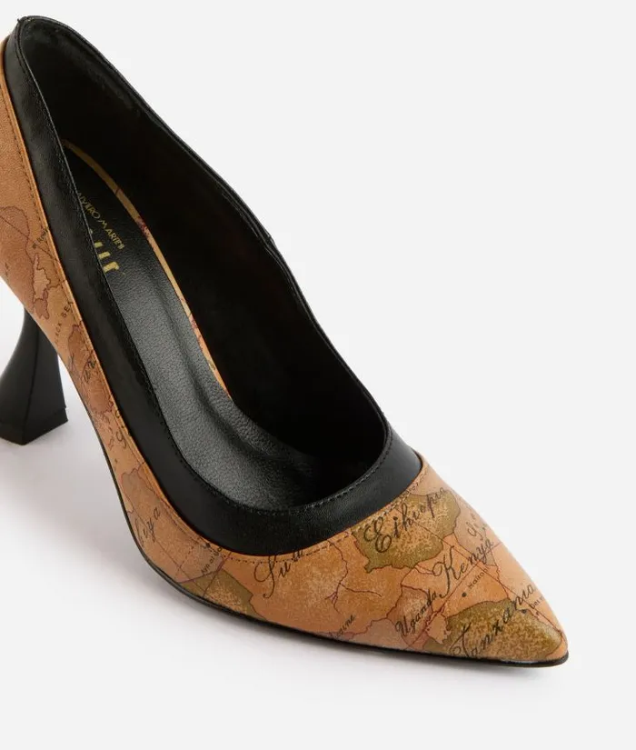 Woman Pumps Alviero Martini Napa Leather Court Shoes With Spool Heel Geo Classic