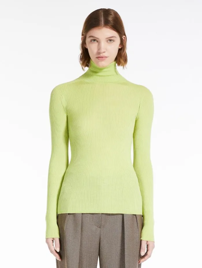Woman Pure Virgin Wool Mock Poloneck Sweater Lime Maxmara Knitwear And Sweatshirts Woman Pure Virgin Wool Mock Poloneck Sweater Lime Maxmara Knitwear And Sweatshirts