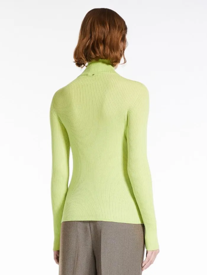 Woman Pure Virgin Wool Mock Poloneck Sweater Lime Maxmara Knitwear And Sweatshirts Woman Pure Virgin Wool Mock Poloneck Sweater Lime Maxmara Knitwear And Sweatshirts