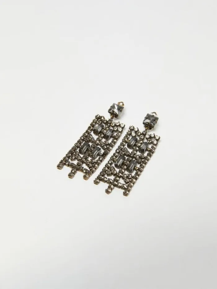 Woman Rhinestone Chandelier Earrings Black Maxmara Jewelry