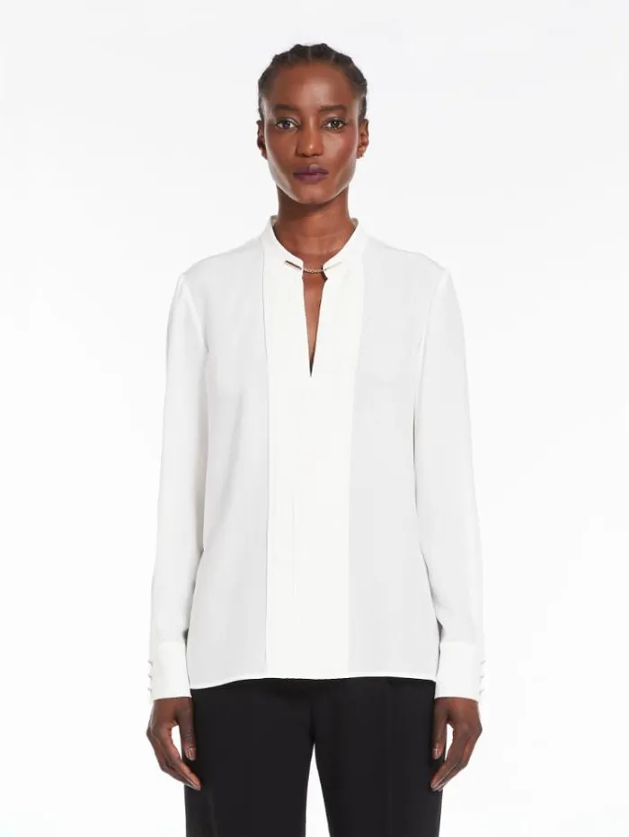 Woman Ribbed Crepe De Chine Blouse Silk Maxmara Shirts And Tops