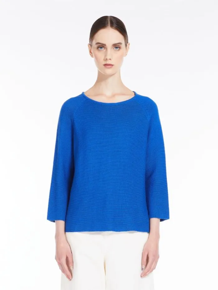 Woman Roundneck Cotton Top Cornflower Blue Maxmara Knitwear And Sweatshirts