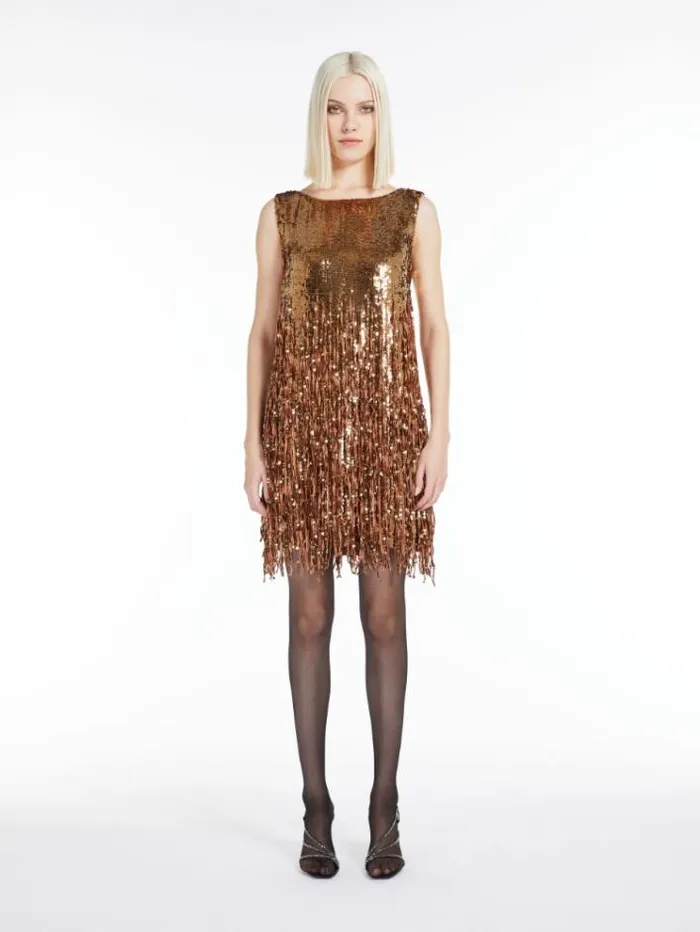 Woman Sequin Dress With Fringes Tobacco Maxmara Dresses