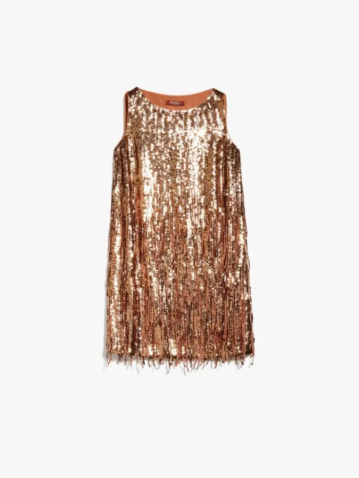 Woman Sequin Dress With Fringes Tobacco Maxmara Dresses Woman Sequin Dress With Fringes Tobacco Maxmara Dresses