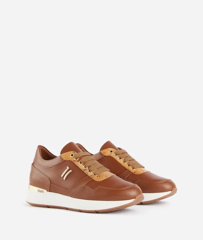 Woman Sneakers Alviero Martini Grainy Leather Running Shoes With 1c Logo Chestnut