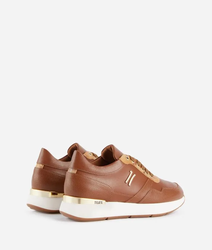 Woman Sneakers Alviero Martini Grainy Leather Running Shoes With 1c Logo Chestnut