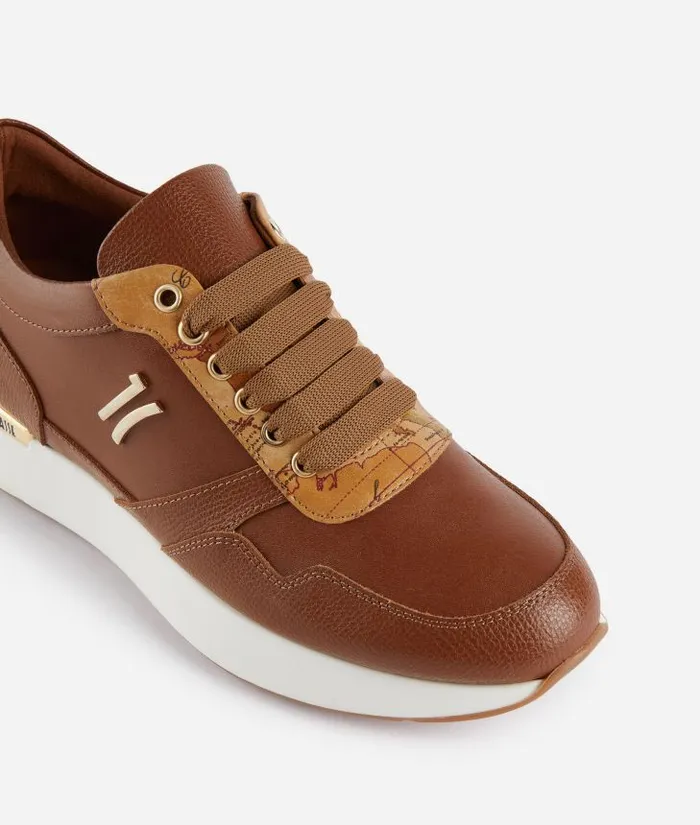 Woman Sneakers Alviero Martini Grainy Leather Running Shoes With 1c Logo Chestnut
