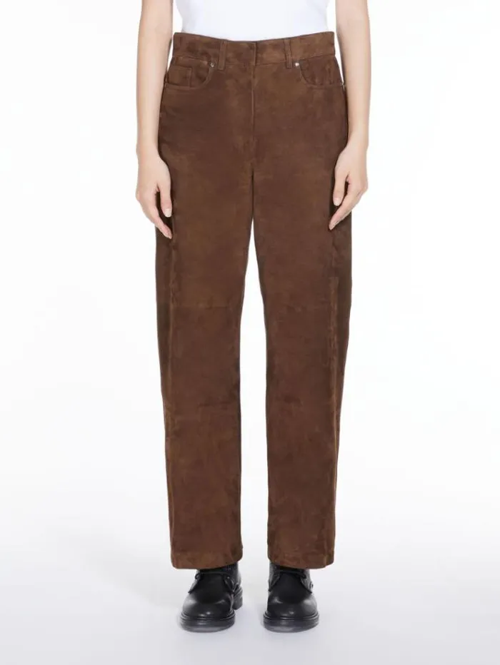 Woman Suede Trousers Brown Maxmara Trousers