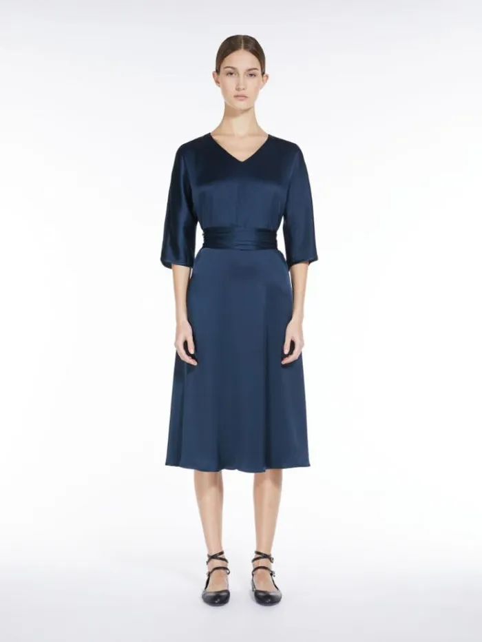 Woman Viscoseblend Satin Dress Navy Maxmara Dresses