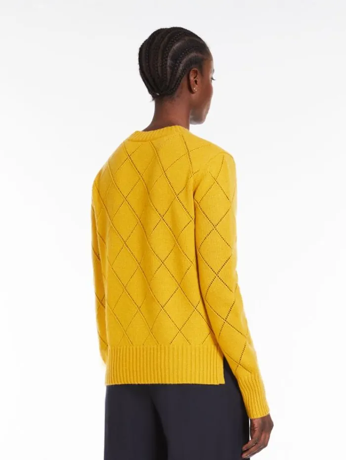 Woman Wool And Cashmere Argyle Jumper Ochre Maxmara Knitwear And Sweatshirts Woman Wool And Cashmere Argyle Jumper Ochre Maxmara Knitwear And Sweatshirts