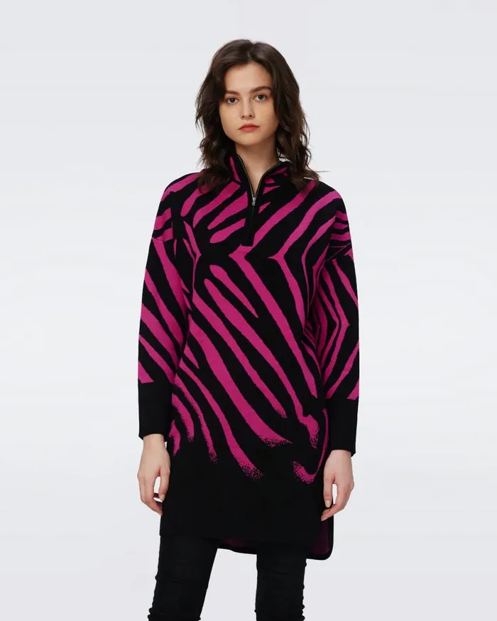 Women Alvah Knit Jacquard Top Huge Zebra Indian Pink DVF Tops
