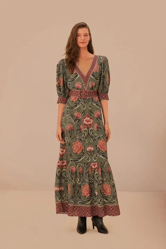 Women Arabesque Floral Green Maxi Dress Arabesque Floral Green FARM Rio Maxi Dresses