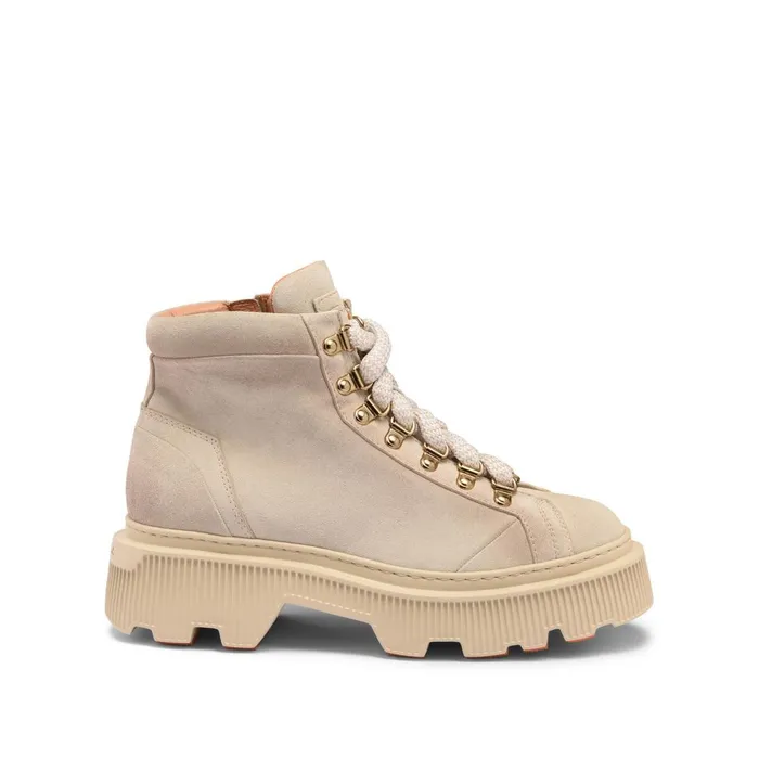 Women Beige Suede Hiking Boot Santoni Boots and Ankle Boots