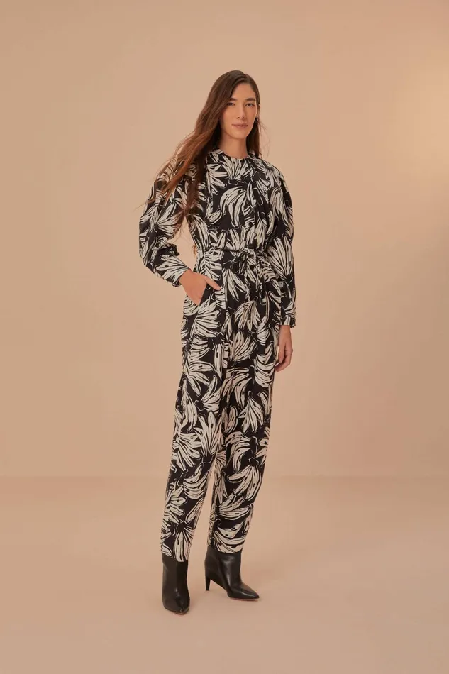 Women Black Bossa Banana Long Sleeve Jumpsuit Bossa Banana Black FARM Rio Jumpsuits