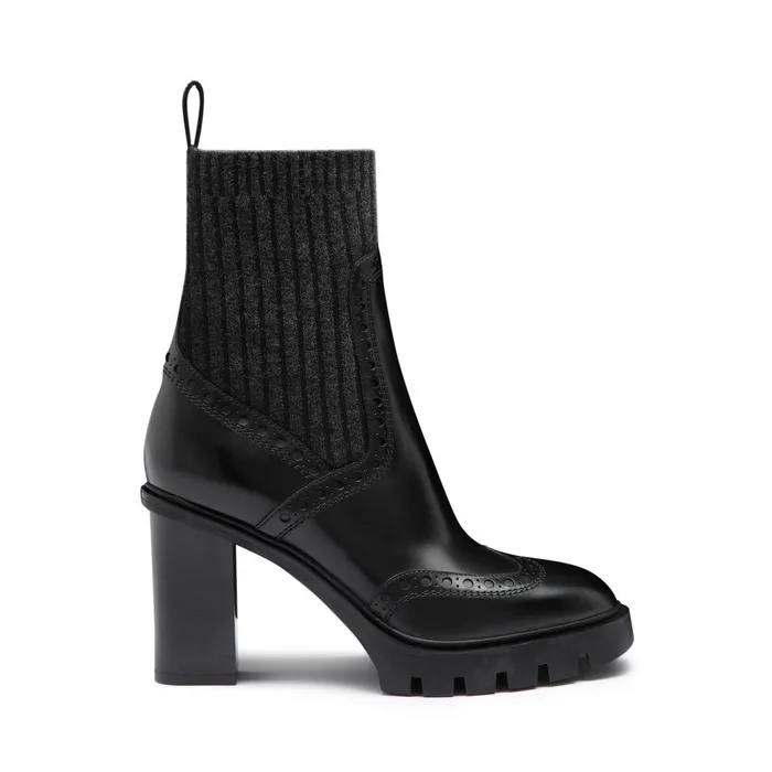 Women Black Leather HighHeel Ankle Boot Santoni Boots and Ankle Boots