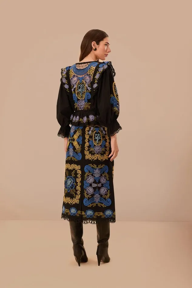 Women Black Richelieu Midi Skirt Black FARM Rio Skirts