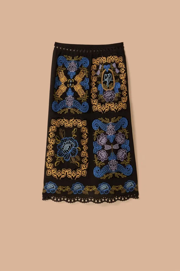 Women Black Richelieu Midi Skirt Black FARM Rio Skirts