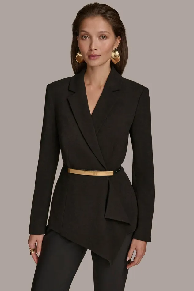 Women Blazers Donna Karan JACKET WITH BAR BELT Black