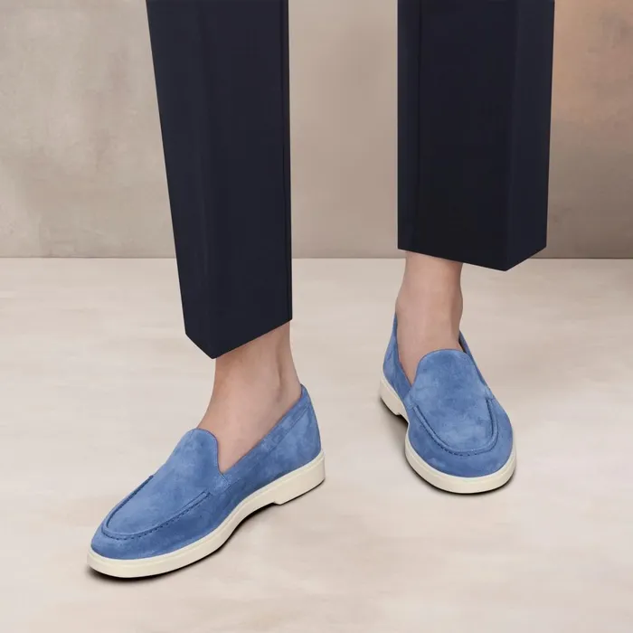 Women Blue Suede Loafer Santoni Loafers