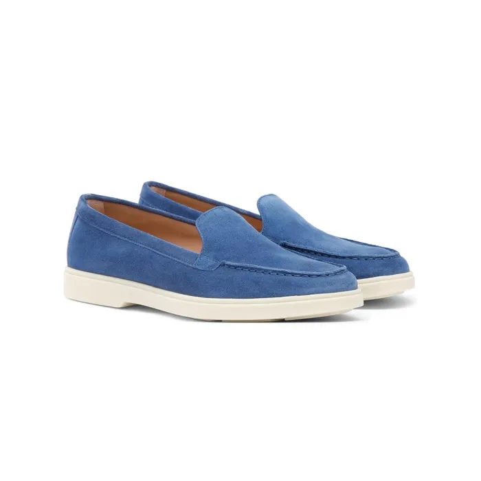 Women Blue Suede Loafer Santoni Loafers