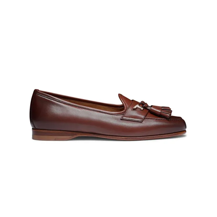 Women Brown Nappa Leather Andrea Tassel Loafer Santoni Loafers