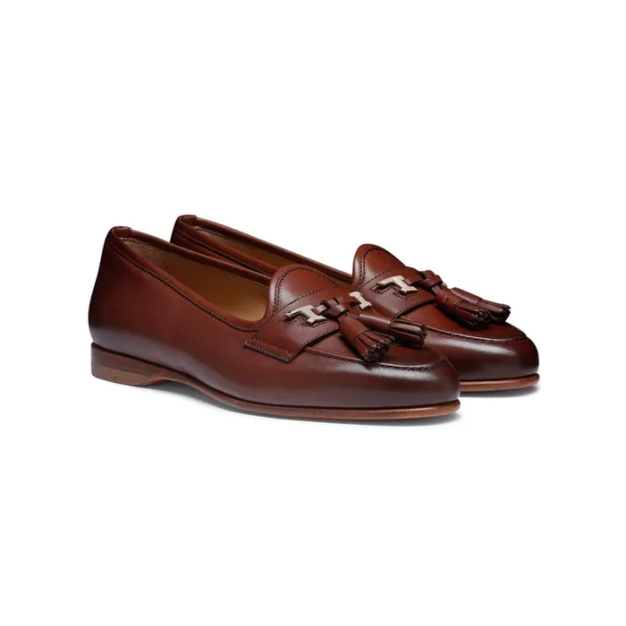 Women Brown Nappa Leather Andrea Tassel Loafer Santoni Loafers