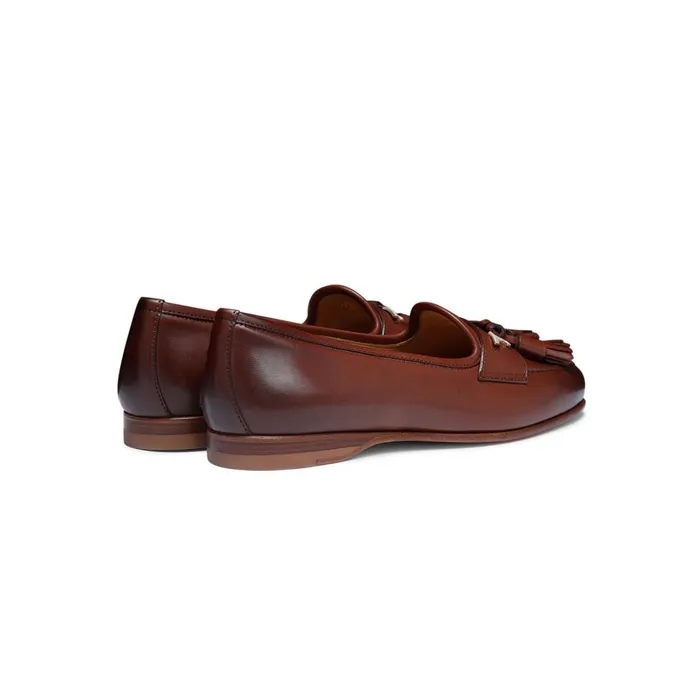 Women Brown Nappa Leather Andrea Tassel Loafer Santoni Loafers