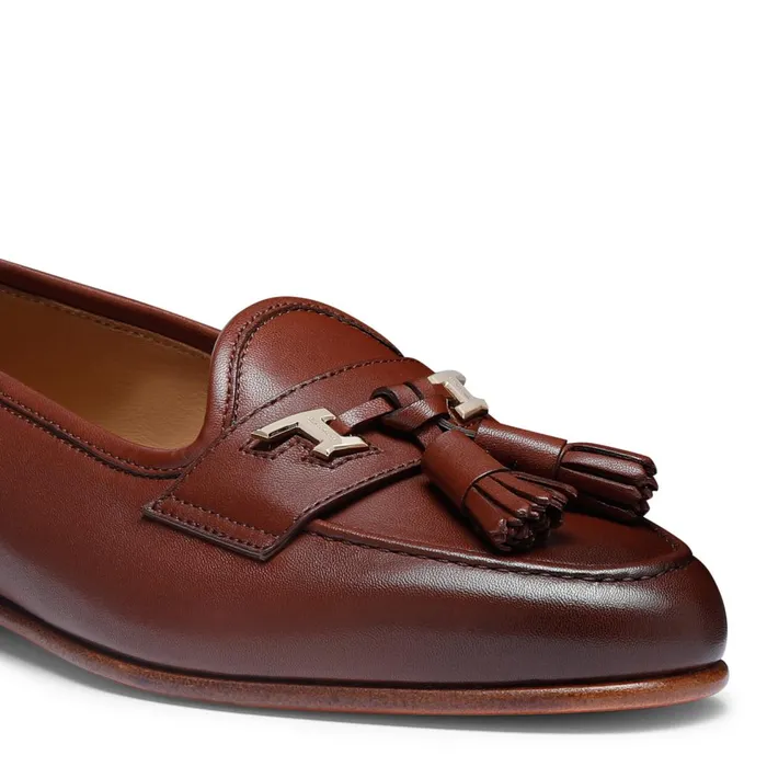 Women Brown Nappa Leather Andrea Tassel Loafer Santoni Loafers