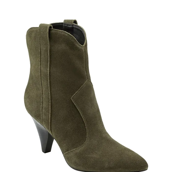 Women Carissa Heeled Western Bootie Olive Suede Marc Fisher Booties