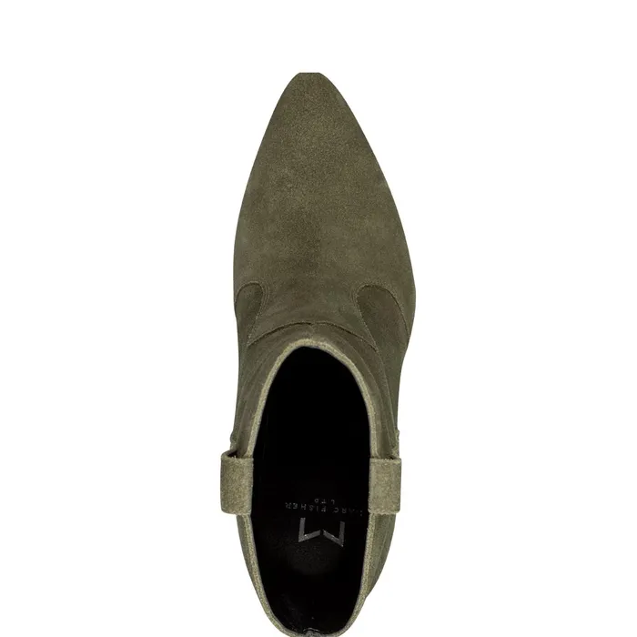 Women Carissa Heeled Western Bootie Olive Suede Marc Fisher Booties