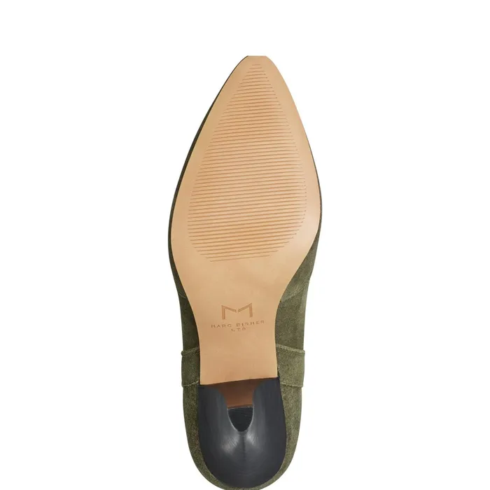 Women Carissa Heeled Western Bootie Olive Suede Marc Fisher Booties