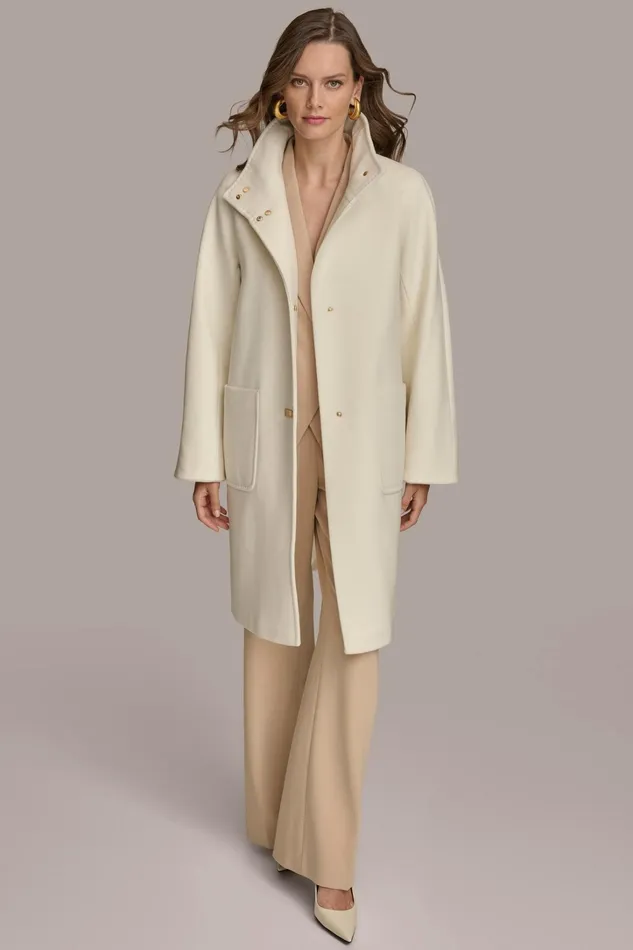 Women Coats And Jackets Donna Karan FUNNEL NECK COAT Ivory