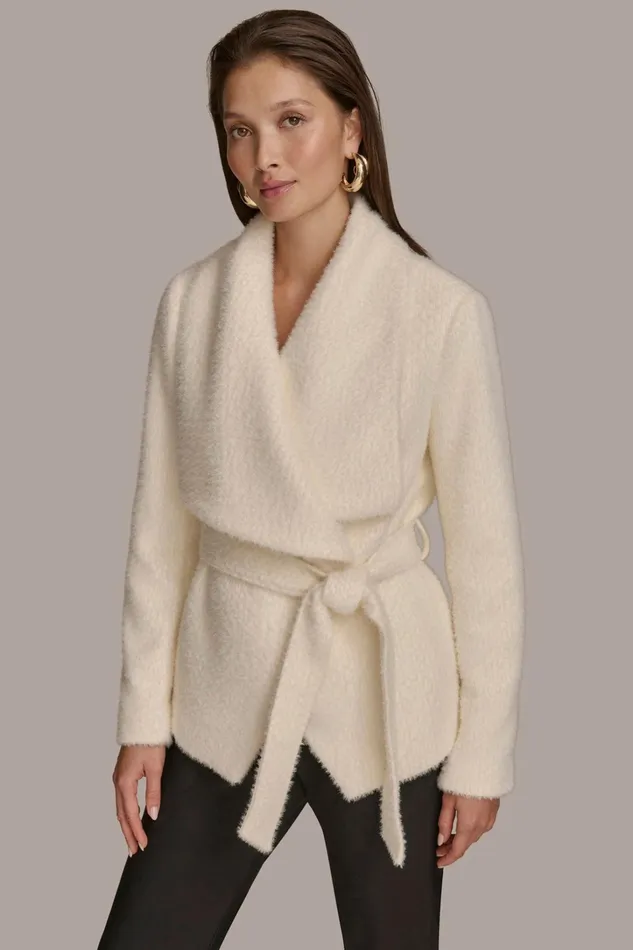 Women Coats And Jackets Donna Karan JACQUARD WRAP JACKET Ivory