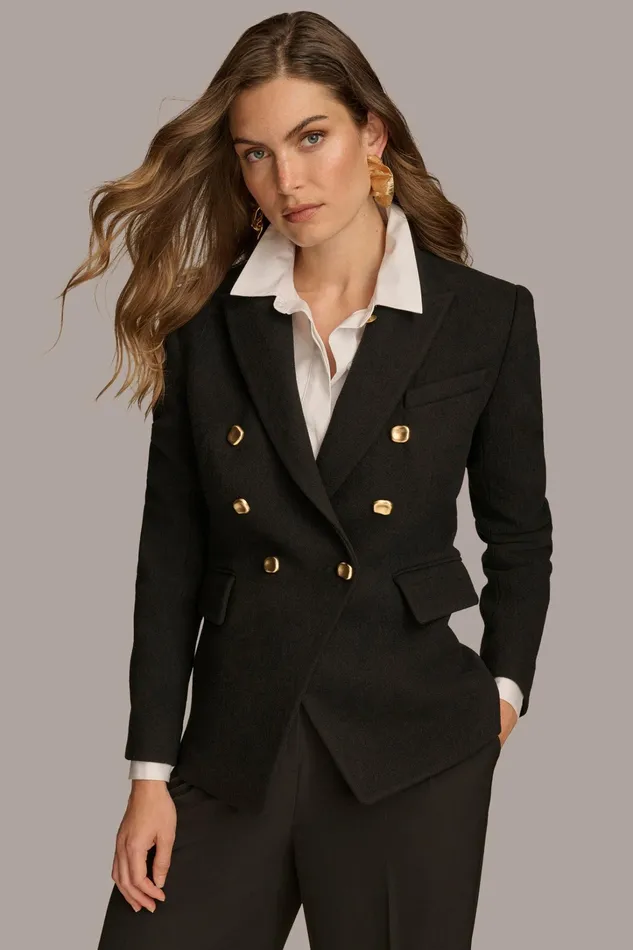Women Coats And Jackets Donna Karan WOOL BLAZER JACKET Black