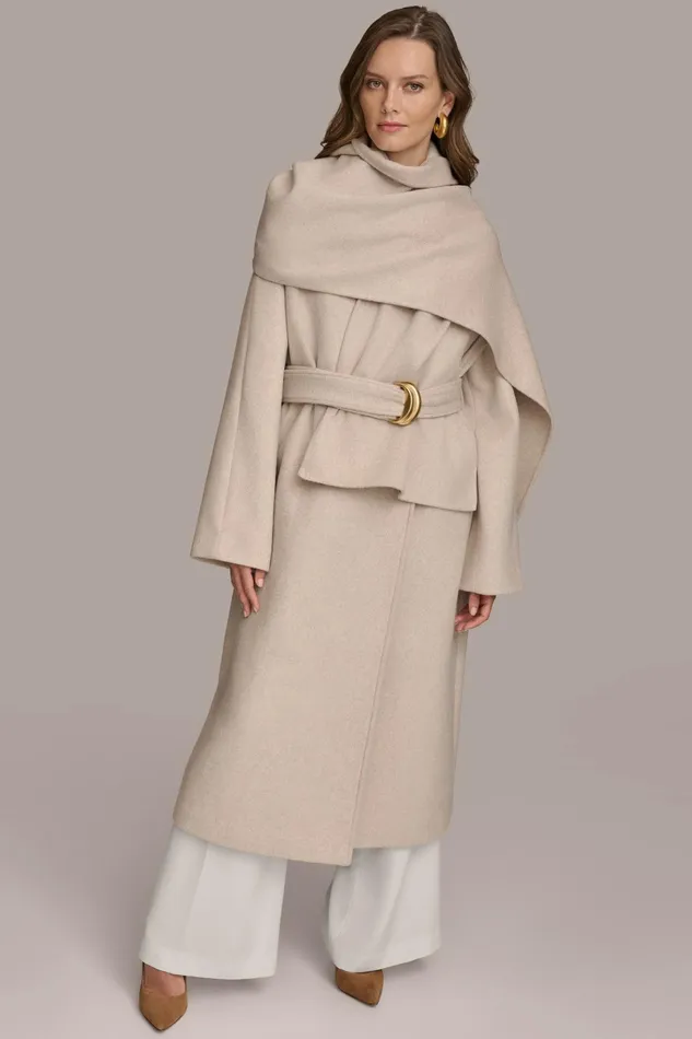 Women Coats And Jackets Donna Karan WOOL LONG COAT Bone Heather