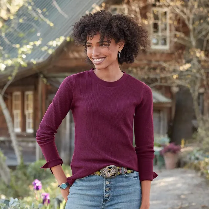 Women Crewneck Thermal Heather Gray Sundance Catalog Tops Women Crewneck Thermal Heather Gray Sundance Catalog Tops