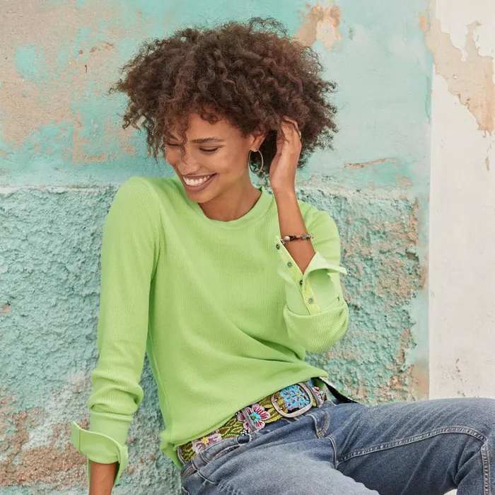 Women Crewneck Thermal Heather Gray Sundance Catalog Tops Women Crewneck Thermal Heather Gray Sundance Catalog Tops