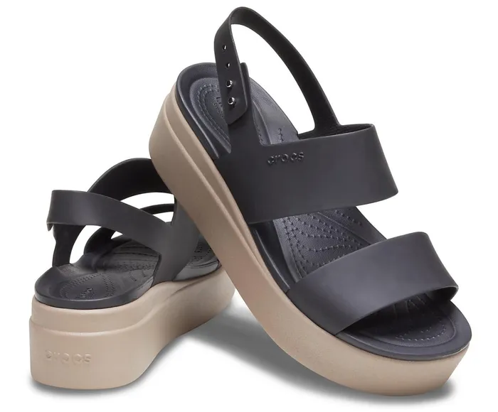 Women Crocs Brooklyn Low Wedge Black Mushroom Crocs Sandals