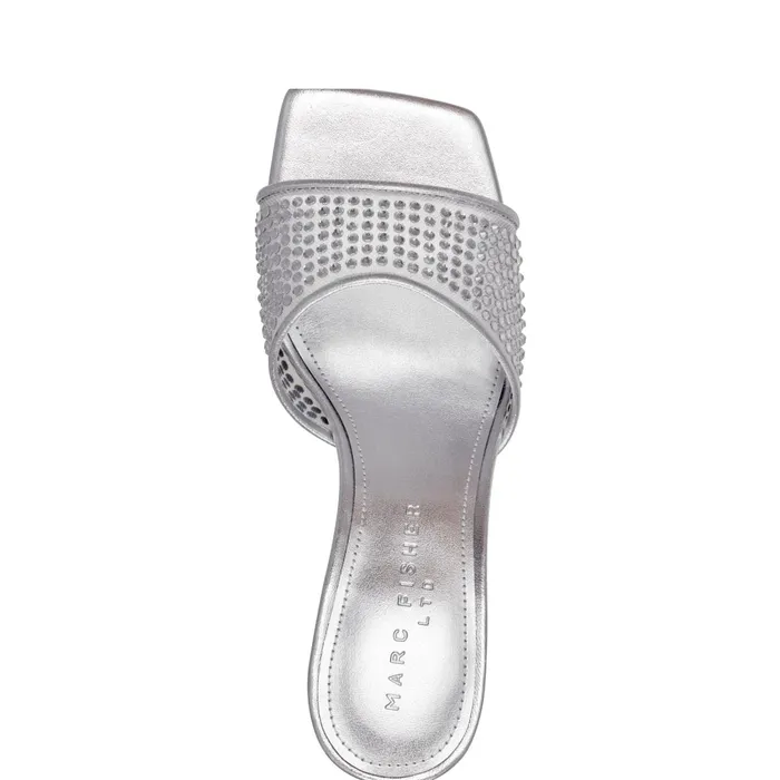 Women Delaney Studded Slide Sandal Silver Leather Marc Fisher Mules and Slides